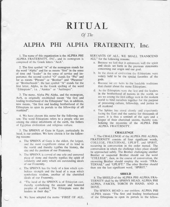 Ritual of the Alpha Phi Alpha alpha phi alpha. Ritual of the Alpha Phi Alpha