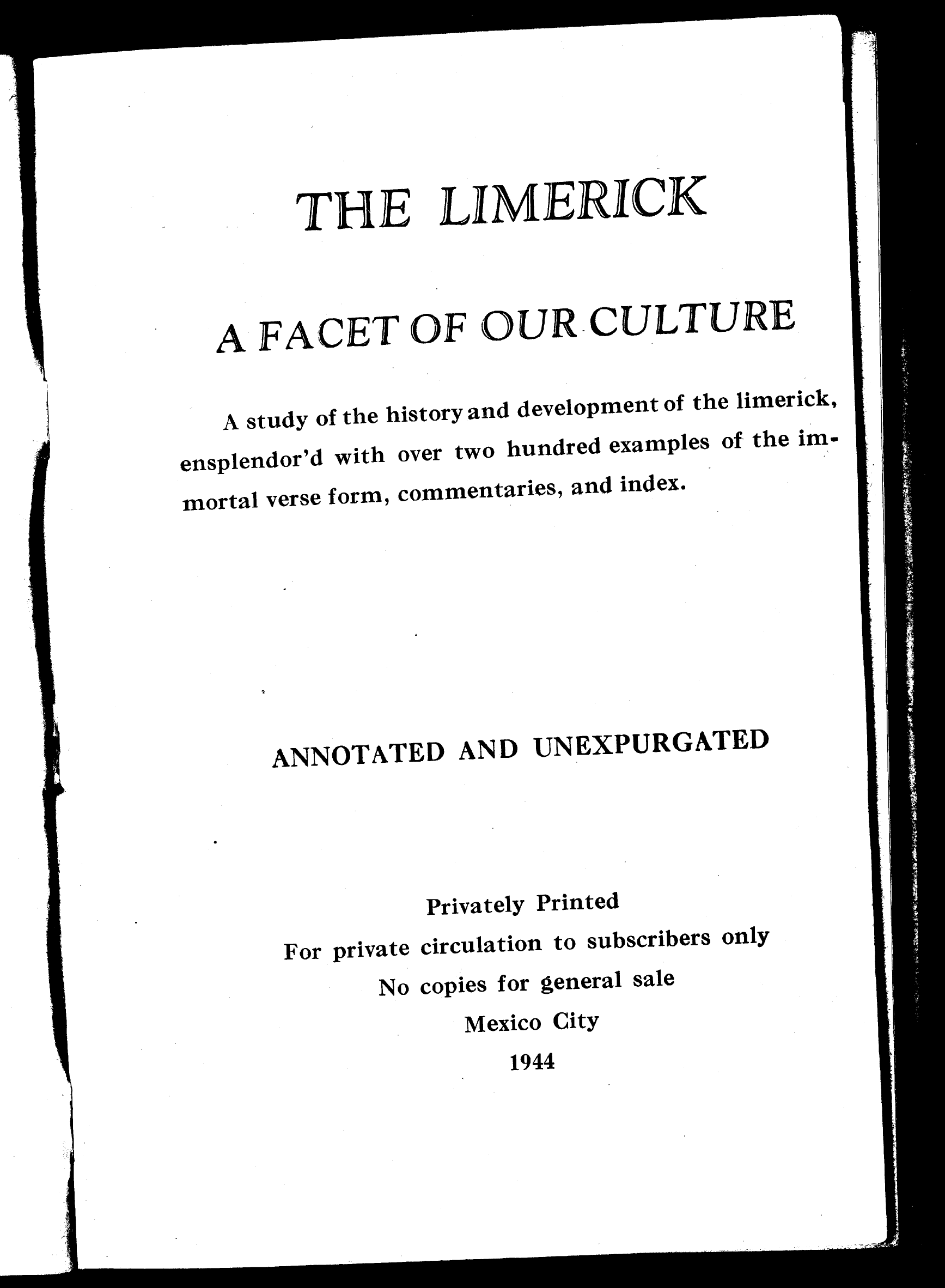 The Limerick: A Facet of Our Culture (1944)