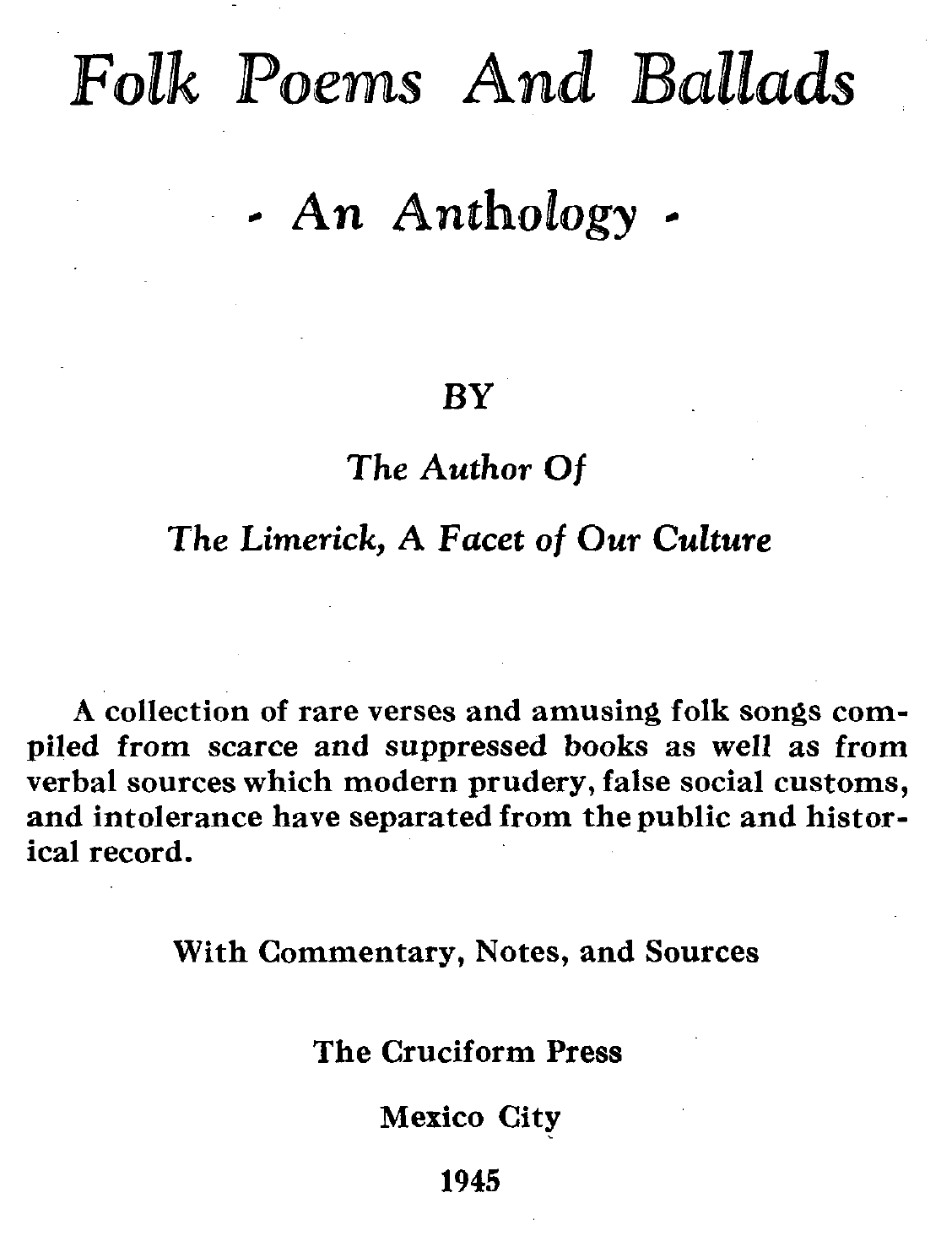 Folk Poems And Ballads An Anthology 1947